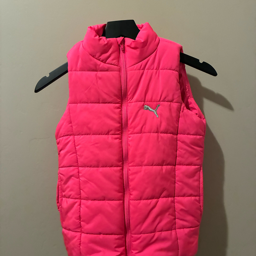 Puma Girls Puffer Vest Pink Sleeveless Quilted Jacket‎ Full Zip Size M (10-12)